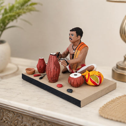 Niharika Krishnanagar Handmade Clay Idol, Musical Instruments Maker Figurine, Hand-Painted Sitting Human Figure Miniature, Indian Art Home Décor Gift for Tabletop, Shelf & Showcase, 18 x 15 x 12 cm
