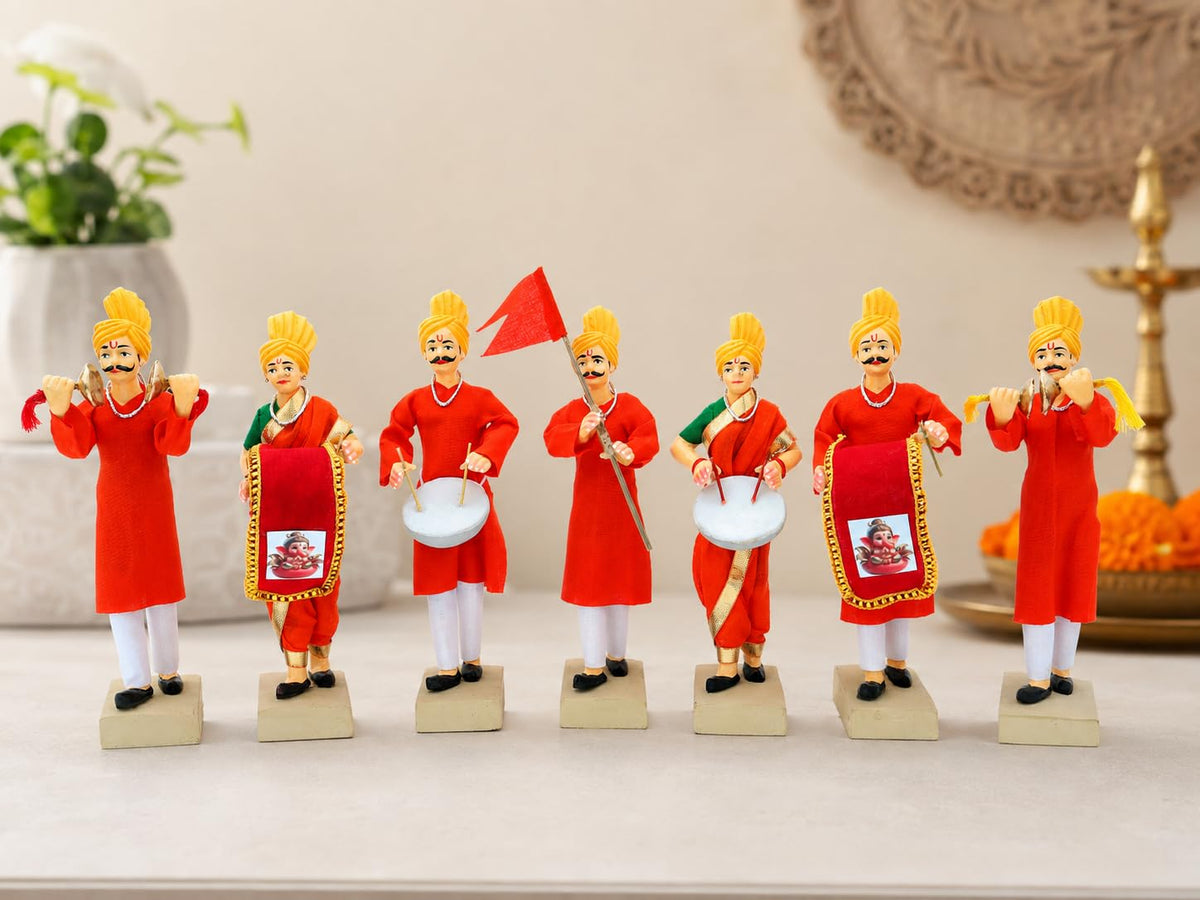 Niharika Collections Handmade Clay Terracotta | GANPATI VISARJAN Band – Set of 7 | Musical Miniature Idols