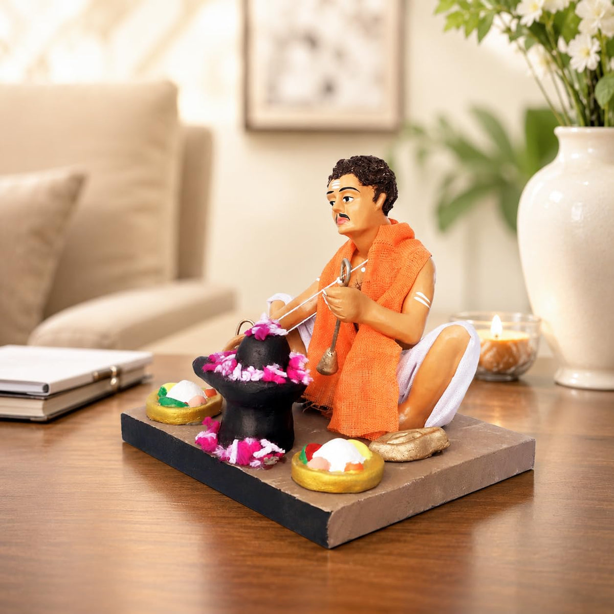 Niharika Collections Krishnanagar Handmade Terracotta Clay | Basic- Sitting Human Figure Miniature Idol - Priest | Home Decor, Golu Display and Gifting