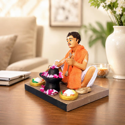Niharika Collections Krishnanagar Handmade Terracotta Clay | Basic- Sitting Human Figure Miniature Idol - Priest | Home Decor, Golu Display and Gifting