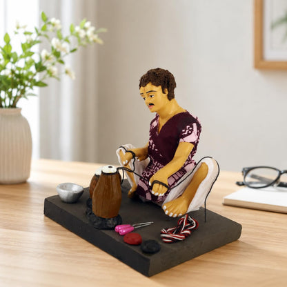 Niharika Collections Krishnanagar Handmade Clay Gift & Décor | Prime- Sitting Human Figure Miniature Idol - Musical Instruments Maker, 17 x 14 Cm, Multicolour