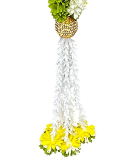 Artificial Flower Thoran Garland for Door Decoration | Parrot Green Lemon & Cream Floral Hanging for Diwali, Wedding, Pooja & Festive Home Décor | Traditional Toran Mala (84 Inch)
