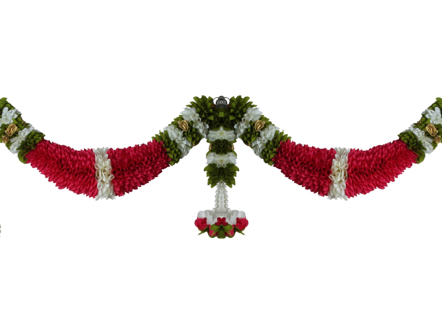 Dark Pink & Cream Hanging Artificial Flower Toran for Main Door Entrance, Reusable Thoran for Pooja Mandir, Living Room & Home Décor, Bandarwal for Festival Decoration (42x25 inch)