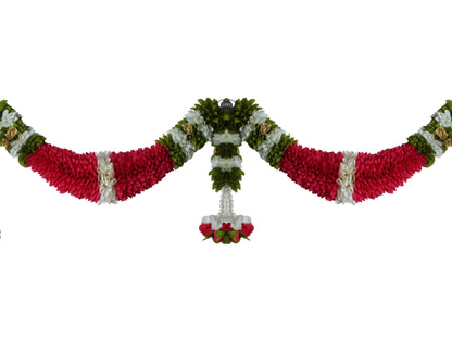 Dark Pink & Cream Hanging Artificial Flower Toran for Main Door Entrance, Reusable Thoran for Pooja Mandir, Living Room & Home Décor, Bandarwal for Festival Decoration (42x25 inch)