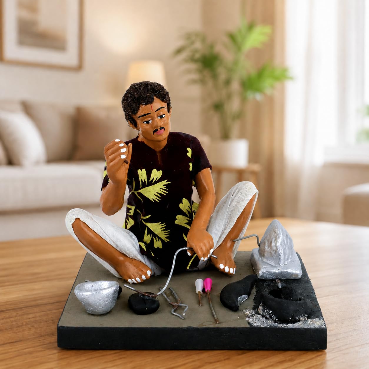 Niharika Collections Krishnanagar Handmade Clay | Blacksmith Miniature Idol | Basic Terracotta Sitting Human Figurine | Traditional Indian Home Decor & Gift Showpiece