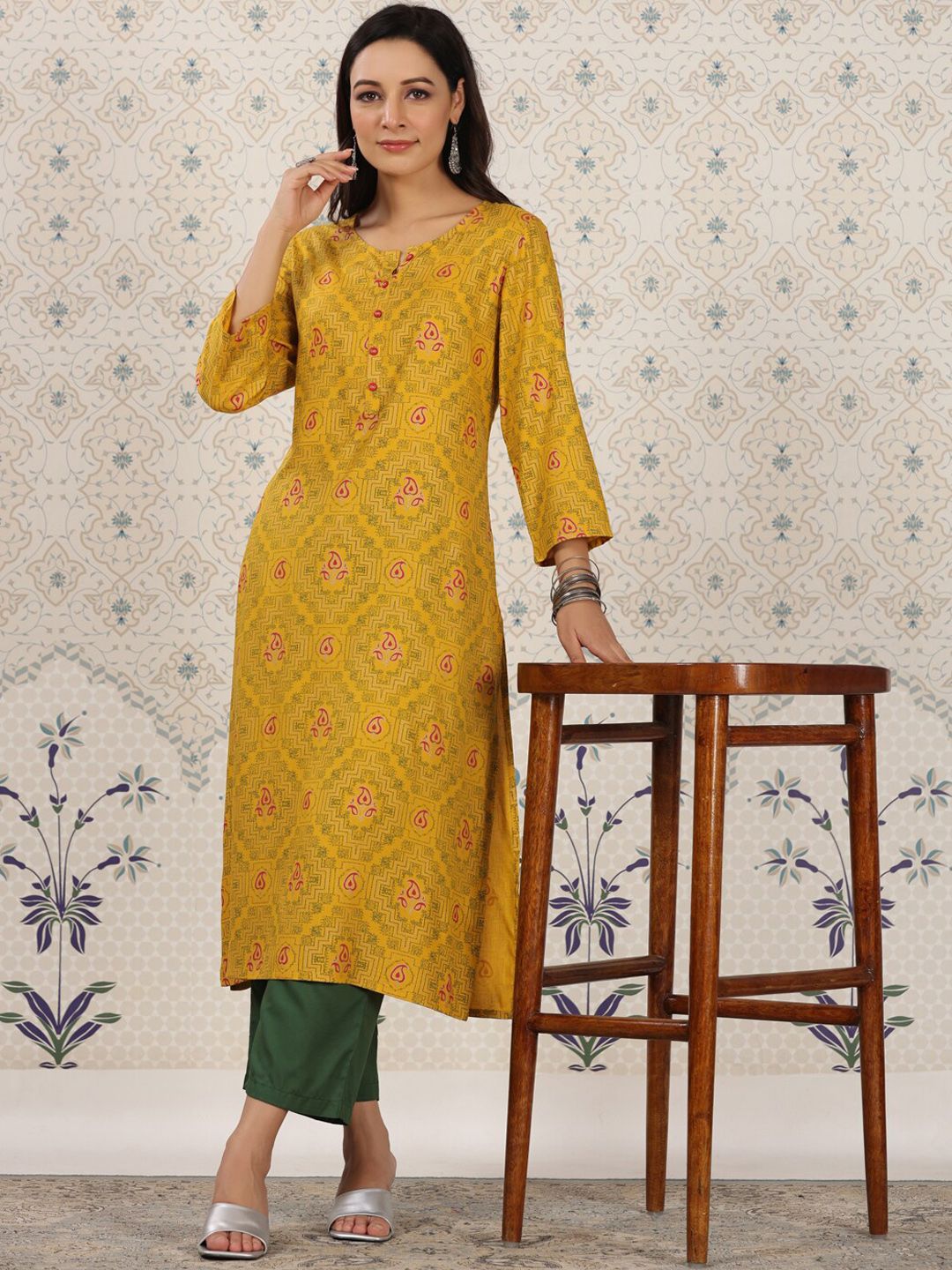 Dhiyona OD  Ethnic Motifs Printed Straight Kurta