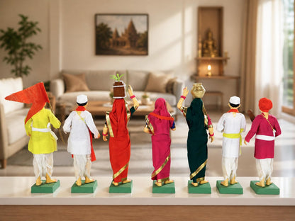 Niharika Collections Handmade Terracotta Clay Idols 8 Inch Clay Figurines Set of 7 | Traditional Handcrafted Pandharpur Warkari for Home Mandir, Navratri Decor, Golu and Gifting
