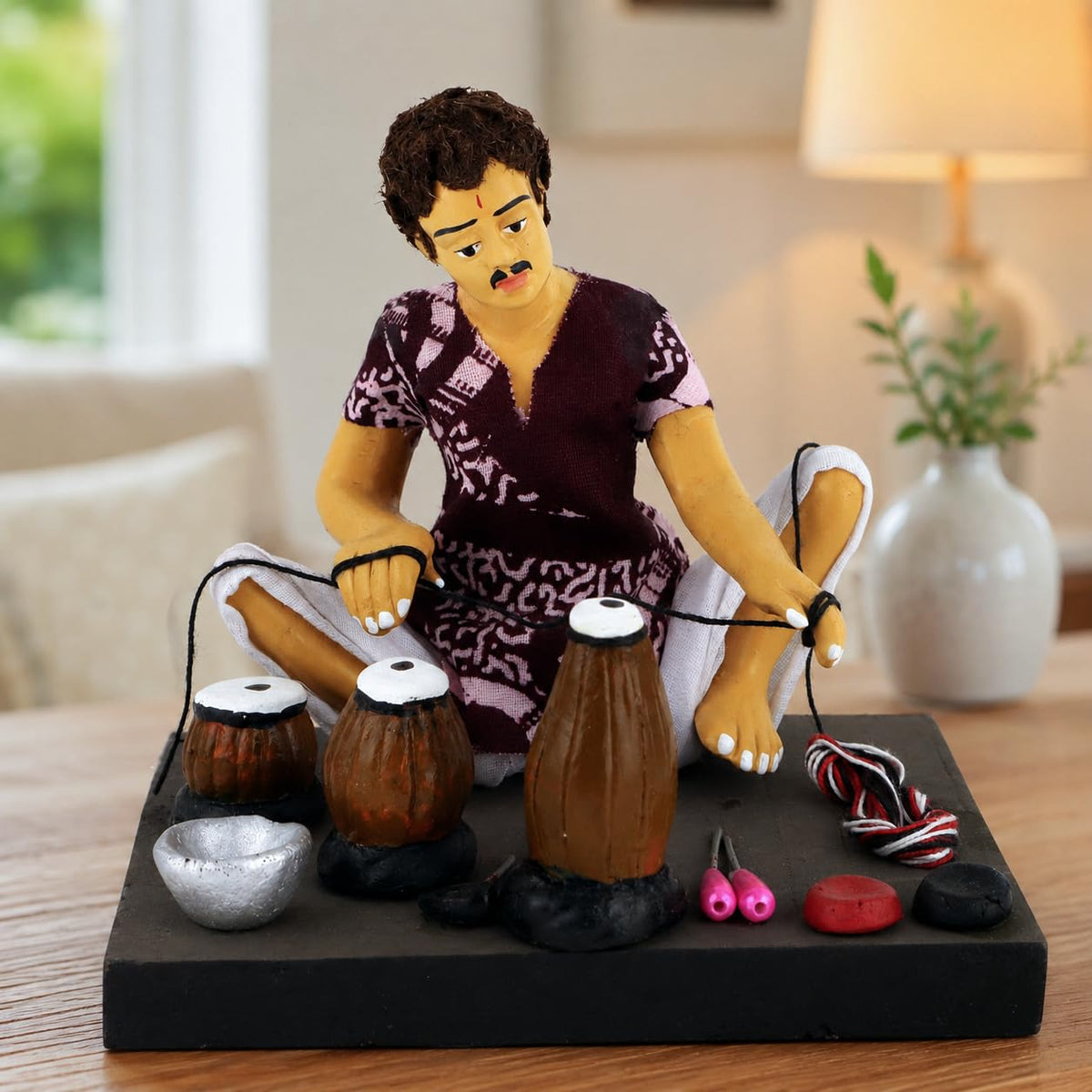 Niharika Collections Krishnanagar Handmade Clay Gift & Décor | Basic- Sitting Human Figure Miniature Idol - Musical Instruments Maker