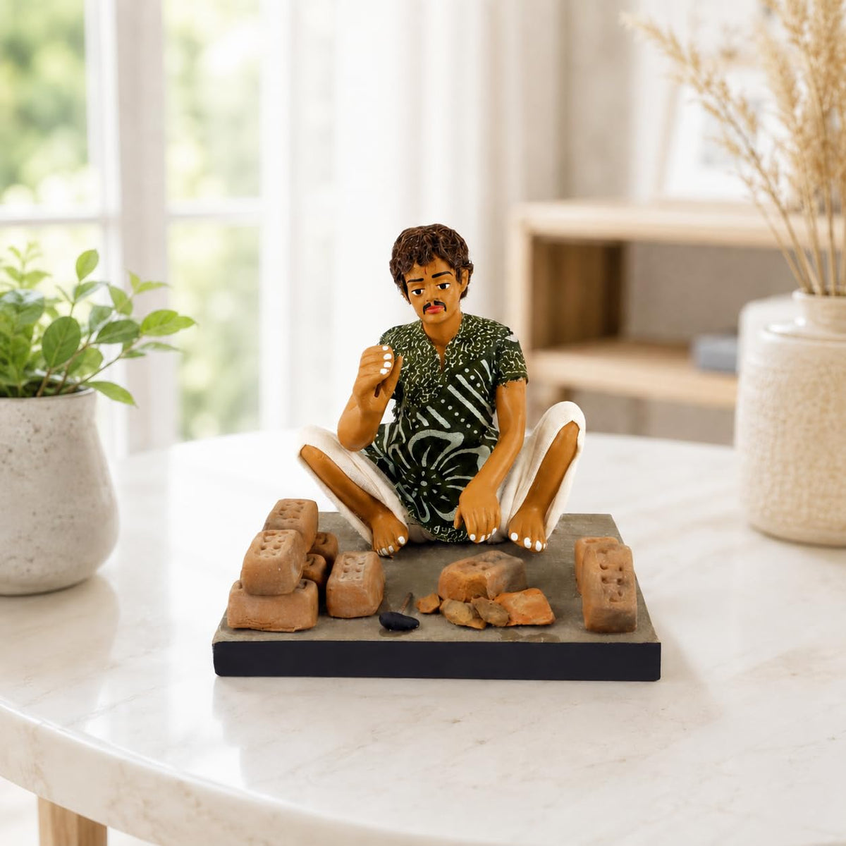 Niharika Collections Krishnanagar Handmade Clay Gift & Décor | Basic- Sitting Human Figure Miniature Idol - Brick Breaker