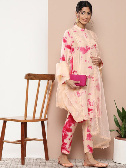 Dhiyona KL Abstract Printed Mandarin Collar Straight Kurta & Trouser With Dupatta