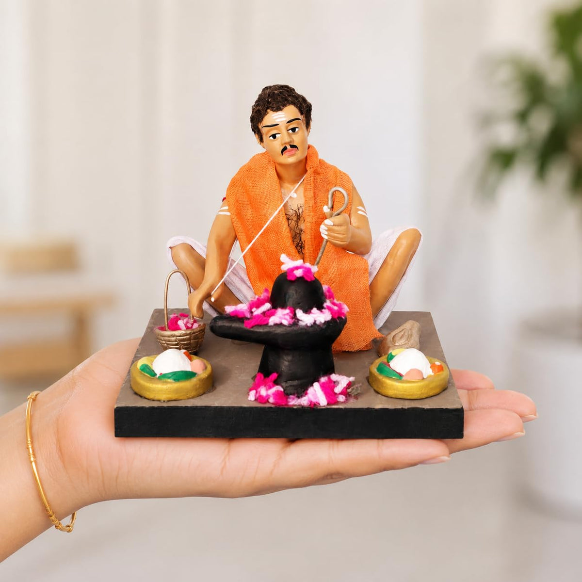 Niharika Collections Krishnanagar Handmade Terracotta Clay | Basic- Sitting Human Figure Miniature Idol - Priest | Home Decor, Golu Display and Gifting