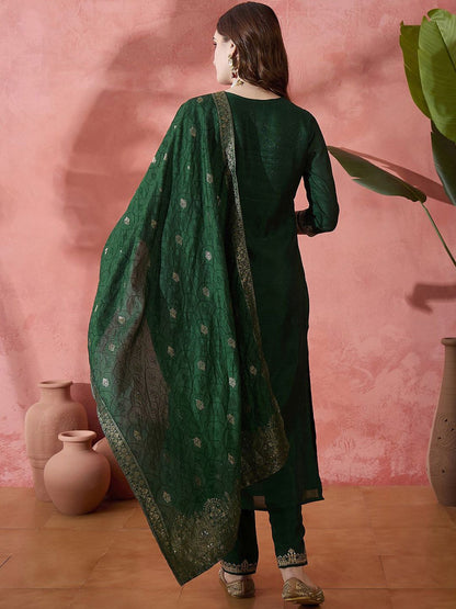 Dhiyona SN Women's Floral Embroidered Straight Kurta With Trouser And Dupatta