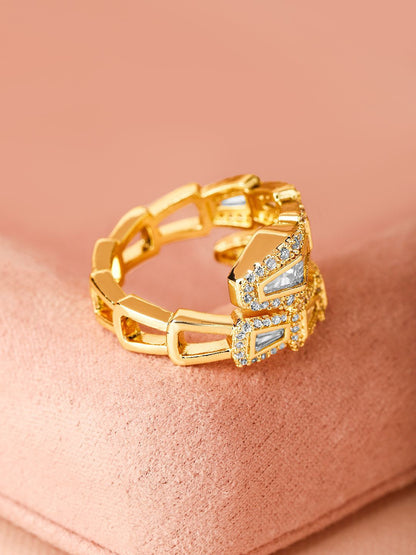 Dhiyona RJ Women's 18K Gold Plated Serpent Inspired Cubic Zirconia Studded Adjustable Ring
