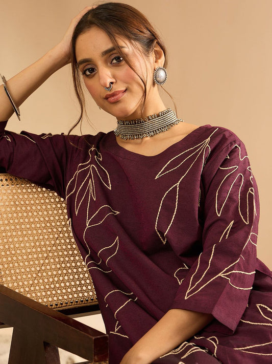 Dhiyona IE Embroidered Three-Quarter Sleeves Pure Cotton Tunic & Trouser