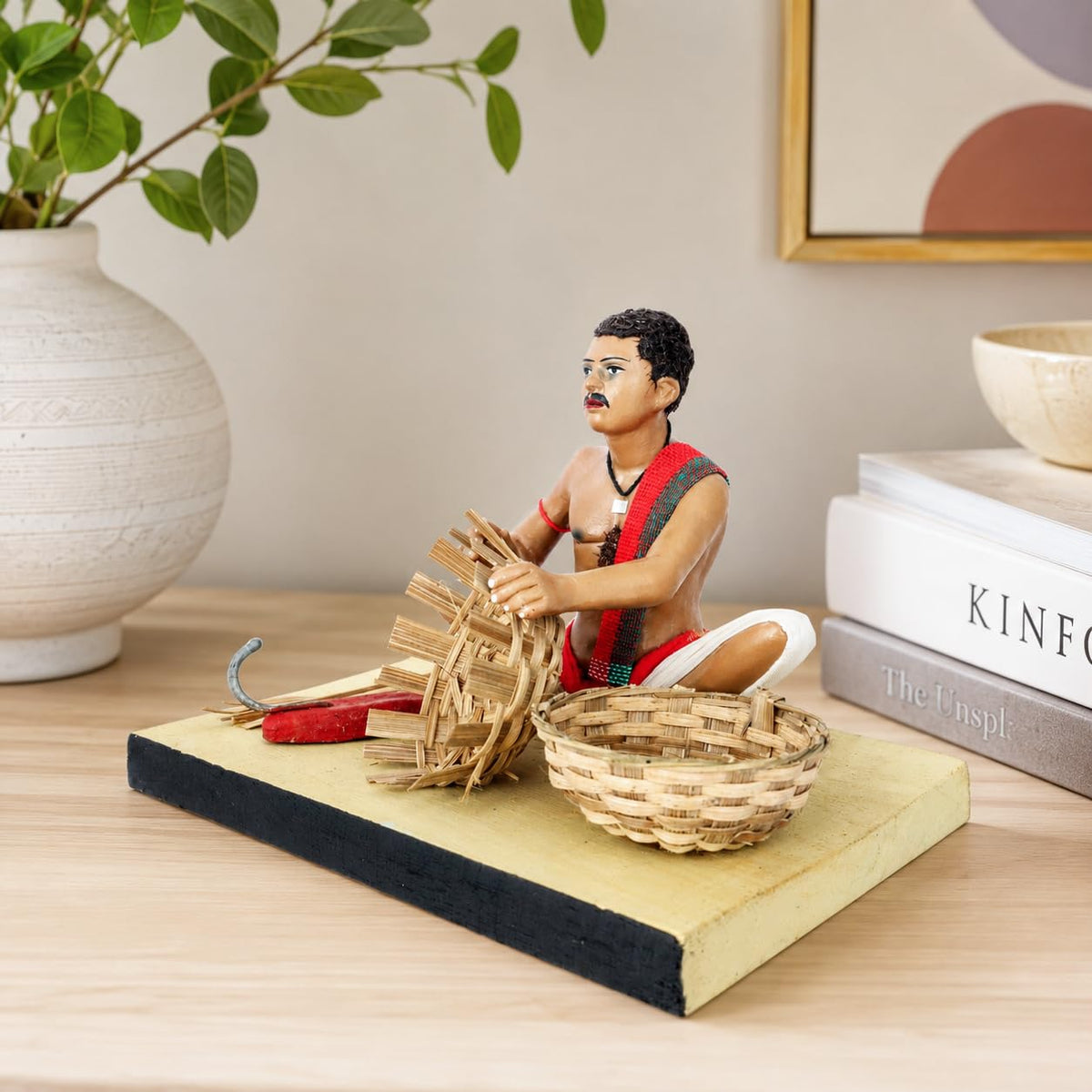 Niharika Collections Krishnanagar Handmade Clay Gift & Décor | Prime- Sitting Human Figure Miniature Idol - Basket Maker