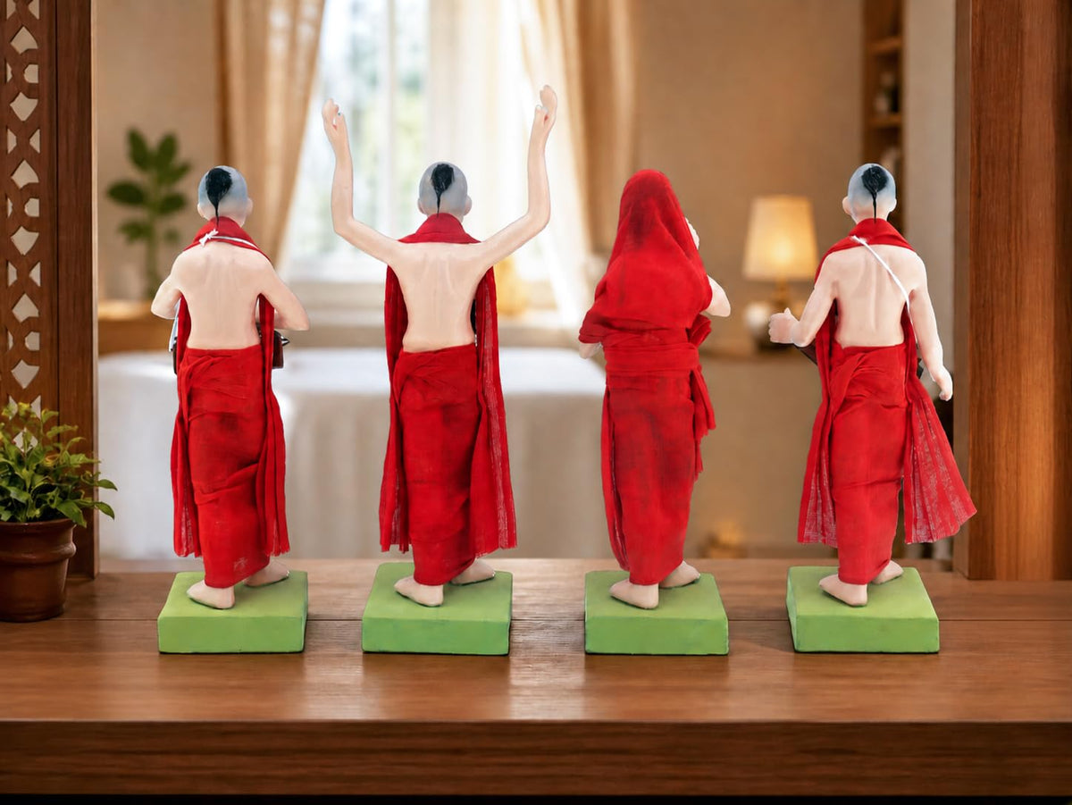 Niharika Collections Handmade Terracotta ISKCON Nagar Kirtan Idol Set | 6 Inch Clay Devotional Figurines with Fabric Dress for Mandir Decor and Gifting