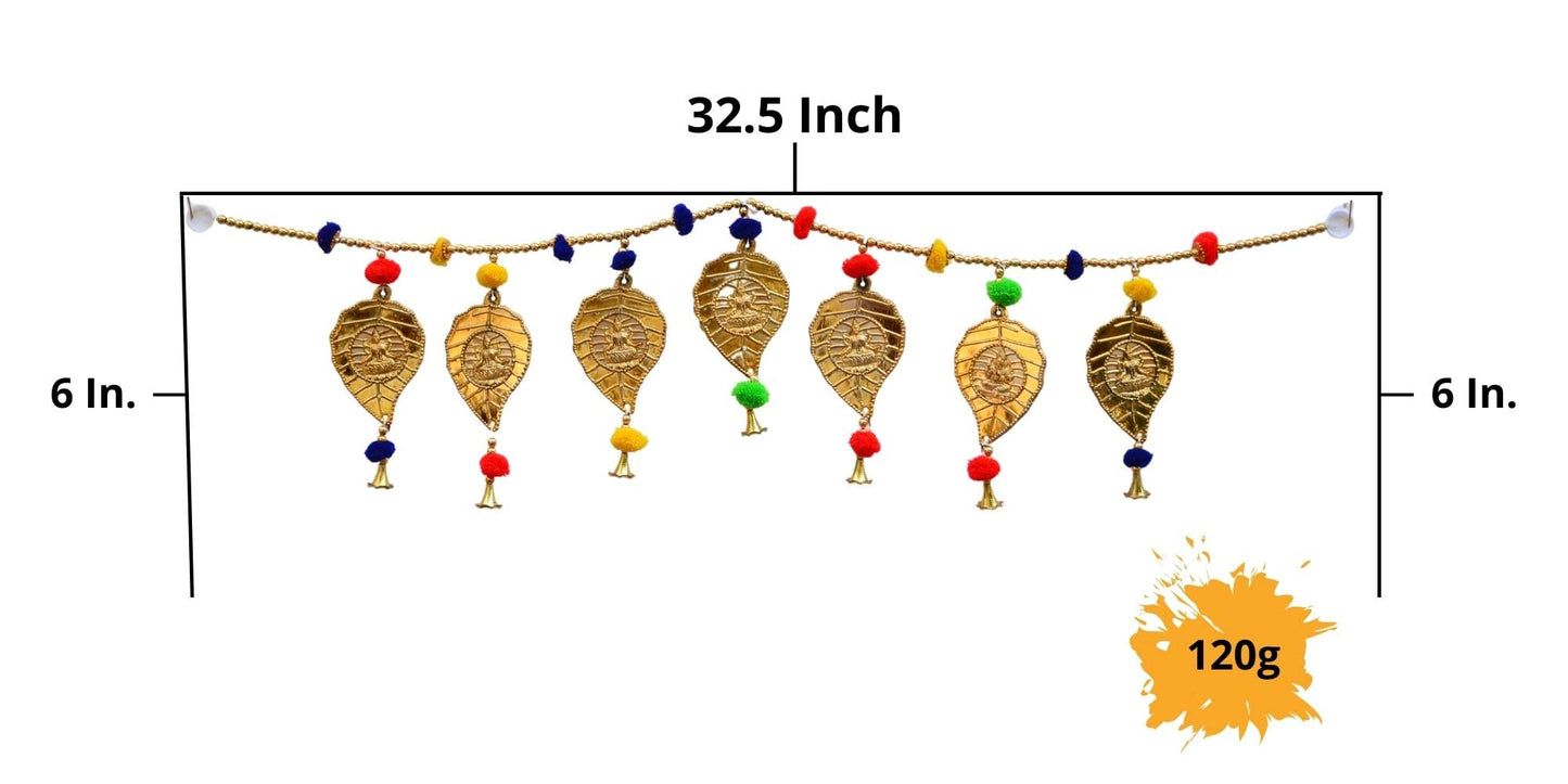 Laxmi Ganesha Toran, Pom Pom Toranam, Multicolor Beads Hanging Bandarwal for Main Entrance Door Pooja Room Wall Home Decoration Latest Traditional Design (Type 2)