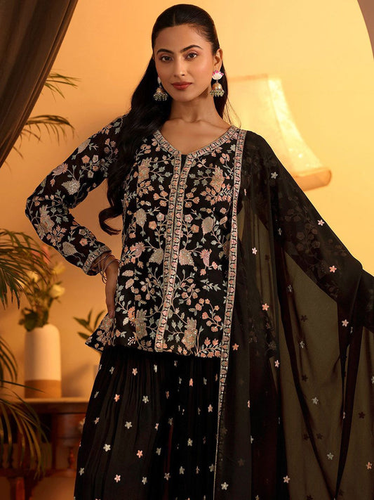 Dhiyona LL Women Floral Embroidered Regular Sequinned Kurti with Palazzos & Dupatta