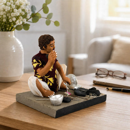 Niharika Collections Krishnanagar Handmade Clay Gift & Décor | Prime- Sitting Human Figure Miniature Idol - Blacksmith