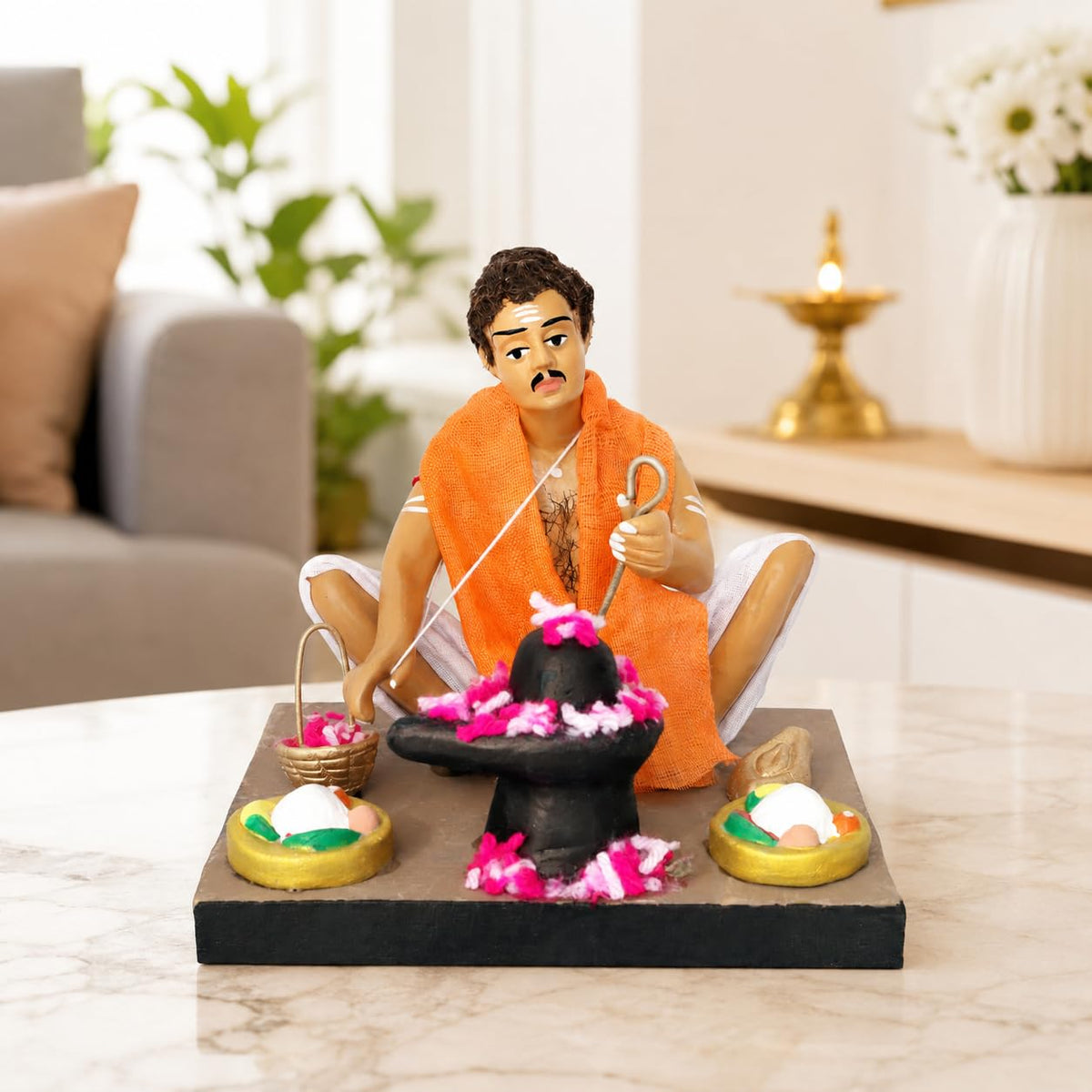 Niharika Collections Krishnanagar Handmade Terracotta Clay | Basic- Sitting Human Figure Miniature Idol - Priest | Home Decor, Golu Display and Gifting