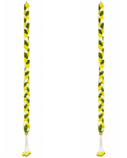 Artificial Flower Thoran Garland for Door Decoration | Parrot Green Lemon & Cream Floral Hanging for Diwali, Wedding, Pooja & Festive Home Décor | Traditional Toran Mala (84 Inch)