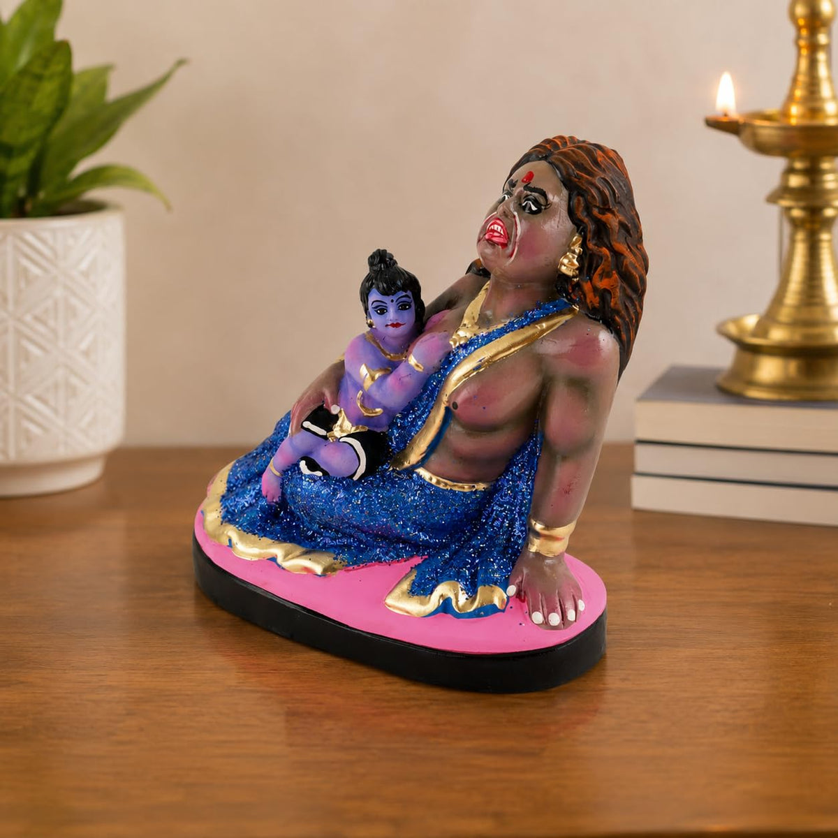Niharika Collections Krishna's Putna Vadh Terracotta Idol | Spiritual and Cultural Art | Handmade Décor & Gift