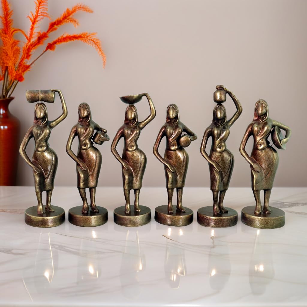 Niharika Collections Handmade Clay Terracotta Abstract Sculpture | Home Décor & Gift | Cultural Art | Working Farmer Women Idol | Set of 6