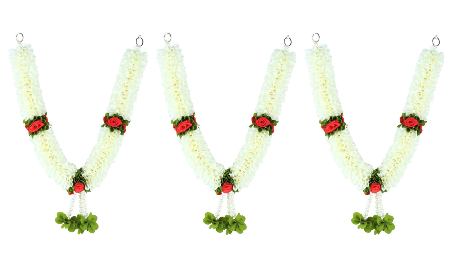 Handcrafted Artificial Flower Garland, 20 Inches Garland for Photo Frame, God Idol, Home Decor, Ugadi, Sankranti, Varalakshmi, Diwali, Navaratri & Wedding (Pack of 3)