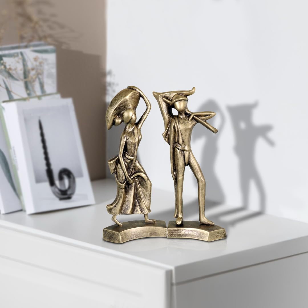 Niharika Collections Handmade Clay Terracotta Abstract Sculpture | Home Décor & Gift | Cultural Art | Farmer Couple Idol (Golden Color, Set of 2)