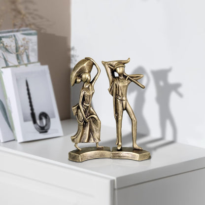 Niharika Collections Handmade Clay Terracotta Abstract Sculpture | Home Décor & Gift | Cultural Art | Farmer Couple Idol (Golden Color, Set of 2)