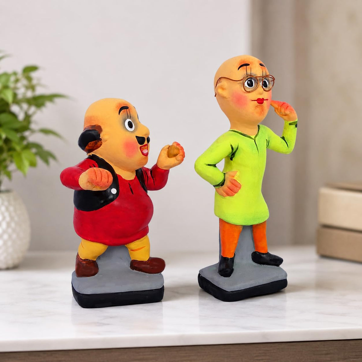 Niharika Collections Krishnanagar Handmade Clay Idol Motu-Patlu