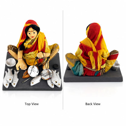 Niharika Collections Krishnanagar Handmade Clay Gift & Décor | Basic- Sitting Human Figure Miniature Idol - Fish Seller