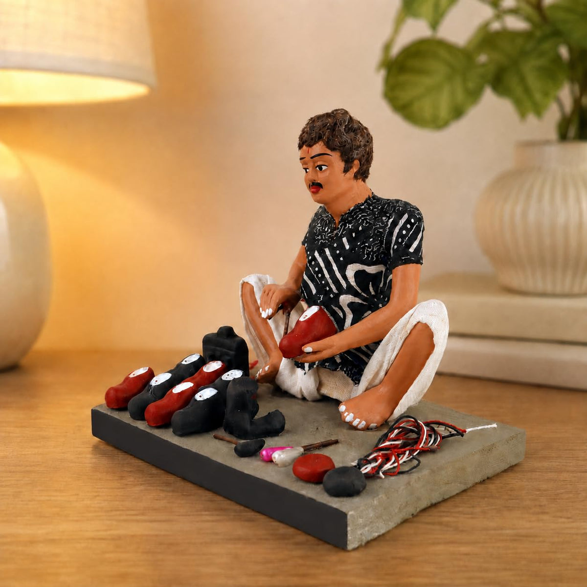 Niharika Collections Krishnanagar Handmade Clay Gift & Décor | Basic- Sitting Human Figure Miniature Idol - Shoemaker