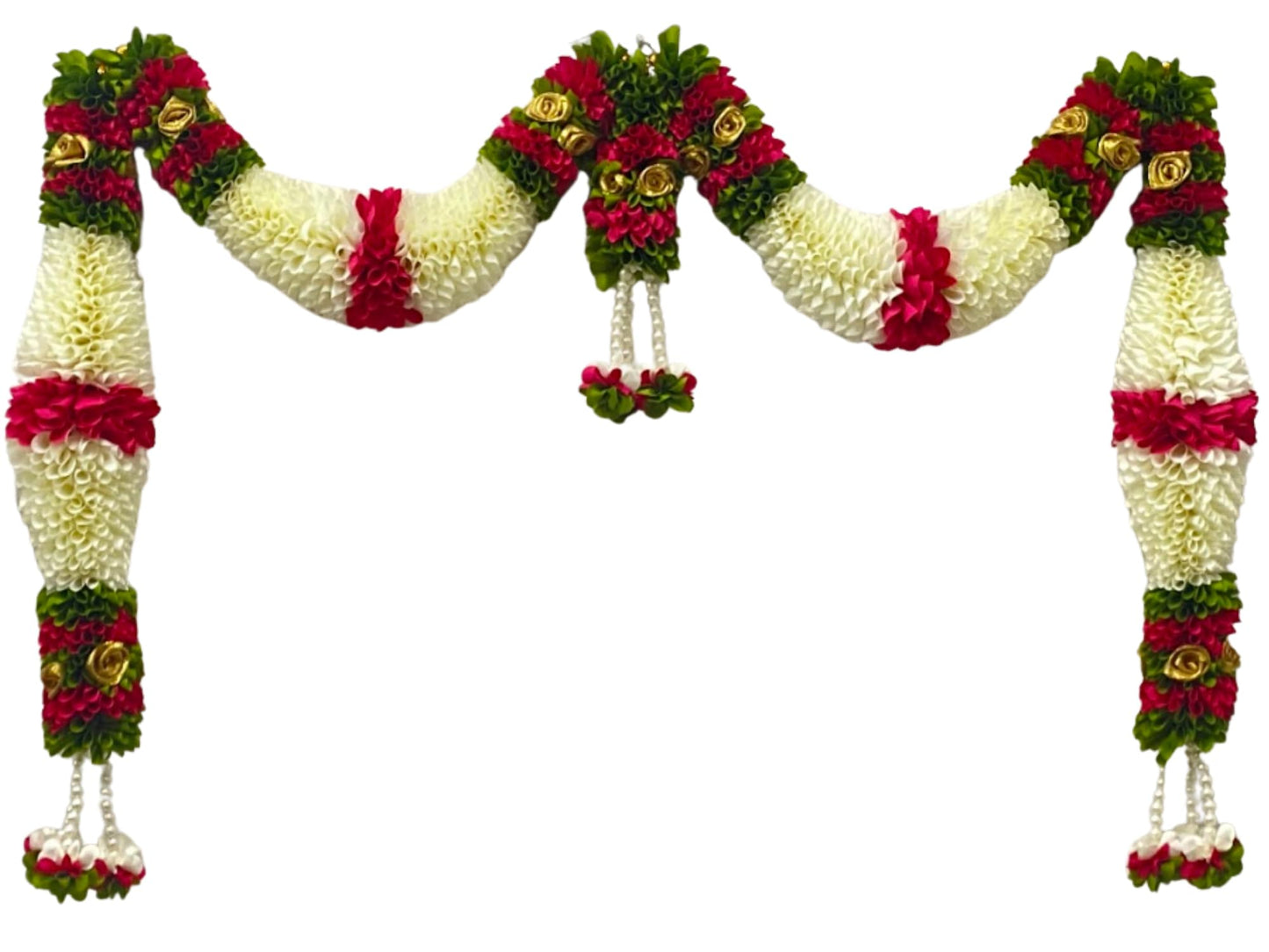 Cream & Pink Hanging Artificial Flower Toran for Main Door Entrance, Reusable Thoran for Pooja Mandir, Living Room & Home Décor, Bandarwal for Festival Decoration (42x25 inch)