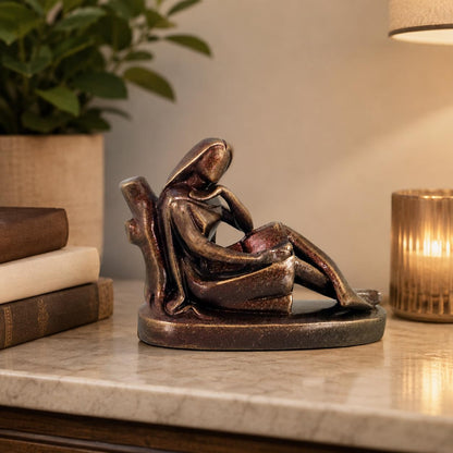 Niharika Collections Handmade Clay Terracotta Abstract Sculpture | Home Décor & Gift | Cultural Art | Reader Leaning on Tree Idol