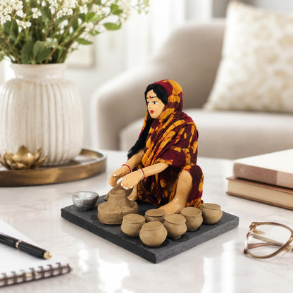 Niharika Collections Krishnanagar Handmade Terracotta Clay Woman Potter Miniature Idol | Basic Sitting Figure | Home Decor, Golu Display and Gifting