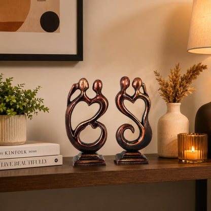 Niharika Collections Handmade Clay Terracotta Abstract Sculpture | Home Décor & Gift | Cultural Art | Love Couple Idol (Bronze Color, Set of 2)