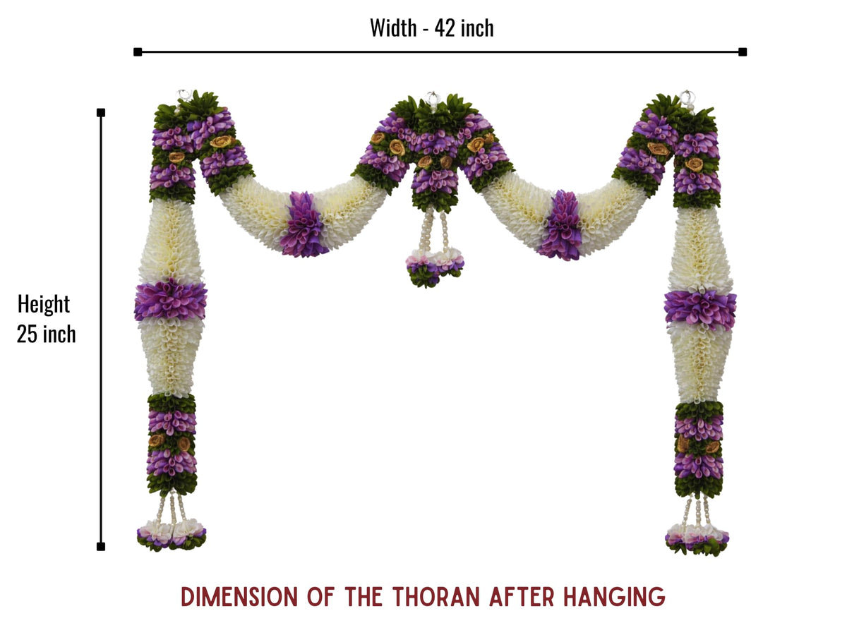 Purple & Cream Hanging Artificial Flower Toran for Main Door Entrance, Reusable Thoran for Pooja Mandir, Living Room & Home Décor, Bandarwal for Festival Decoration (42x25 inch)