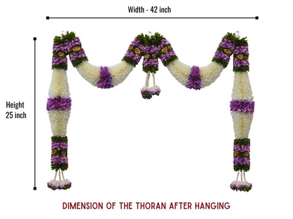 Purple & Cream Hanging Artificial Flower Toran for Main Door Entrance, Reusable Thoran for Pooja Mandir, Living Room & Home Décor, Bandarwal for Festival Decoration (42x25 inch)