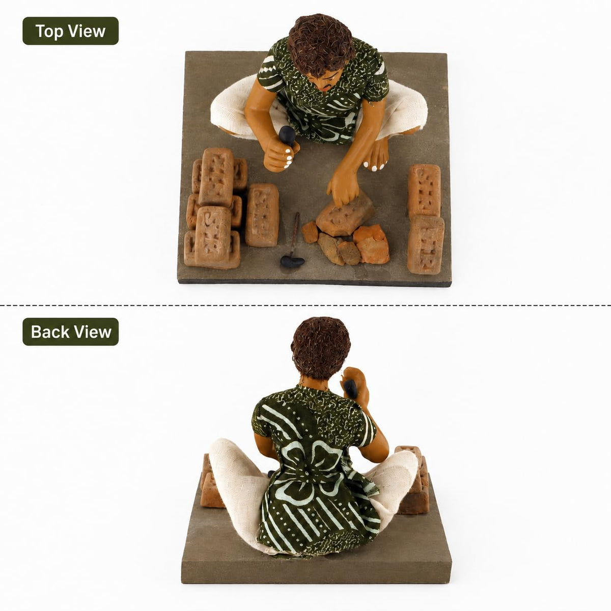 Niharika Collections Krishnanagar Handmade Clay Gift & Décor | Basic- Sitting Human Figure Miniature Idol - Brick Breaker