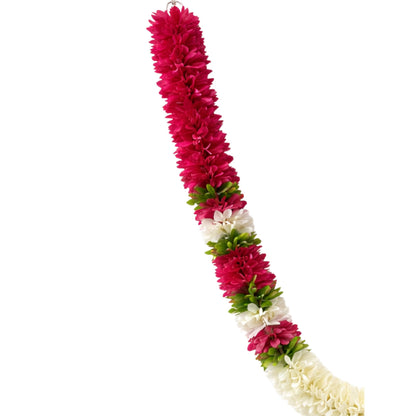Flower Garland for Pooja Mandir Decoration, 40 Inches Hanging Mala for Photo Frame, Haar Mala for God Idols, Photo Frames of Loved Ones, Ancestors & Pooja Room Décor (Magenta)