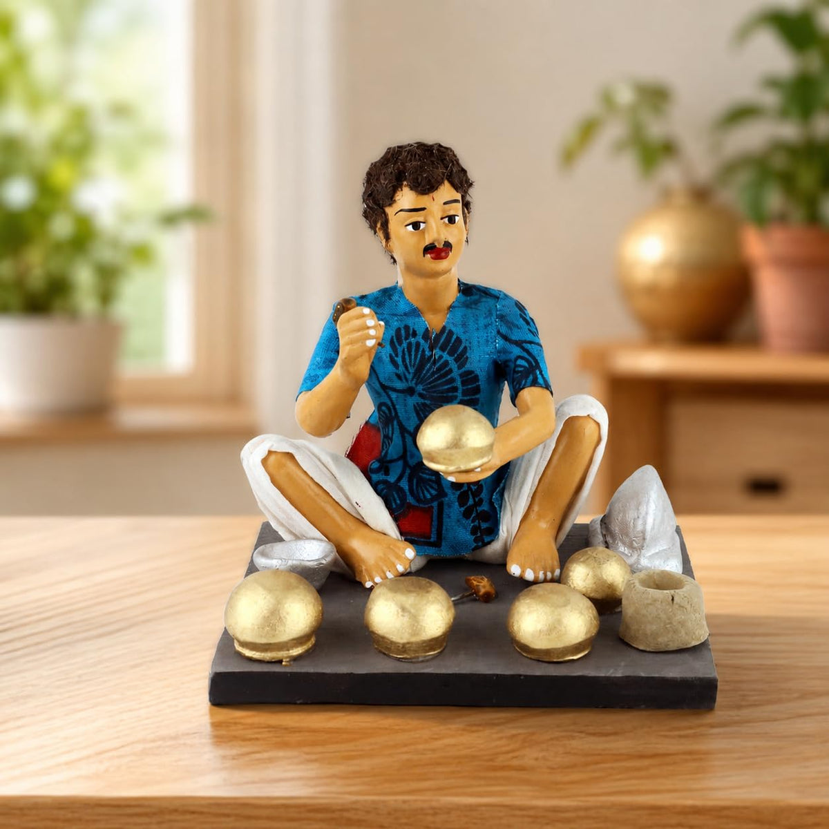 Niharika Collections Krishnanagar Handmade Clay Gift & Décor | Basic- Sitting Human Figure Miniature Idol - Kitchen Utensils Maker