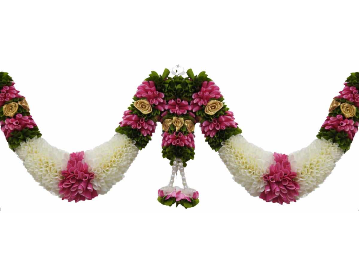 Pink & Cream Hanging Artificial Flower Toran for Main Door Entrance, Reusable Thoran for Pooja Mandir, Living Room & Home Décor, Bandarwal for Festival Decoration (42x25 inch)