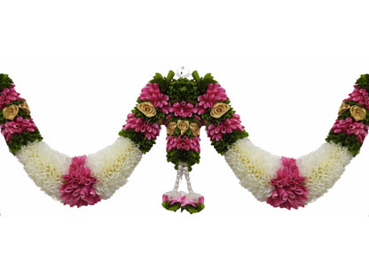 Pink & Cream Hanging Artificial Flower Toran for Main Door Entrance, Reusable Thoran for Pooja Mandir, Living Room & Home Décor, Bandarwal for Festival Decoration (42x25 inch)