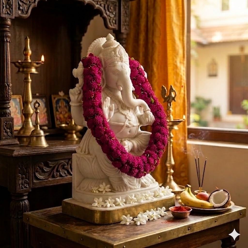 Shevanti Rani Pink Flower Garland for Pooja Mandir Decoration, Hanging Mala for Photo Frame, Haar Mala for God Idols, Photo Frames of Loved Ones, Ancestors, Pitra (40 inch)
