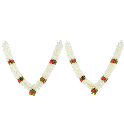 Artificial Garland for Home Decoration, Handcrafted Artificial Rose Flower Garland for Sankranti Ugadi Varamahalakshmi Wedding Event, Diwali & Navaratri Festivals (Pack of 2, White)
