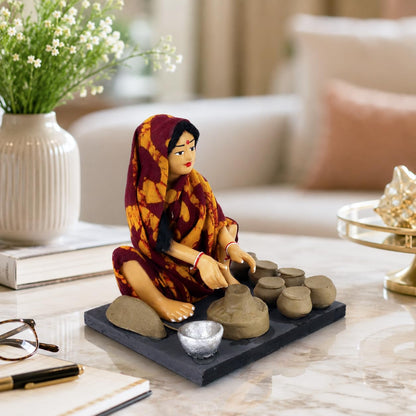 Niharika Collections Krishnanagar Handmade Clay Gift & Décor | Prime- Sitting Human Figure Miniature Idol - Potter