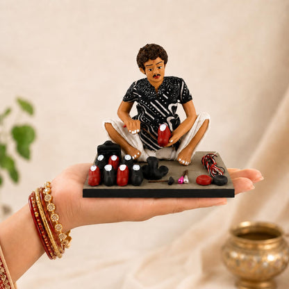 Niharika Collections Krishnanagar Handmade Clay Gift & Décor | Basic- Sitting Human Figure Miniature Idol - Shoemaker