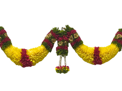 Yellow & Dark Pink Hanging Artificial Flower Toran for Main Door Entrance, Reusable Thoran for Pooja Mandir, Living Room & Home Décor, Bandarwal for Festival Decoration (42x25 inch)