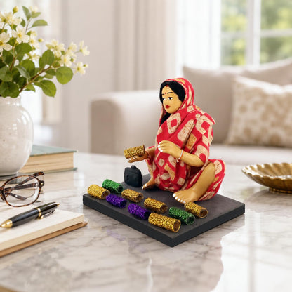 Niharika Collections Krishnanagar Handmade Terracotta Clay Man Bangle Seller Miniature Idol Basic | Indian Churi Seller Home Decor, Golu Display and Gifting